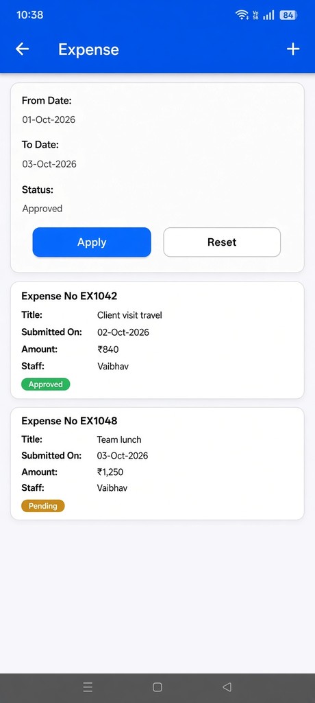 Field expenses for a client visit and team lunch, submitted by Vaibhav