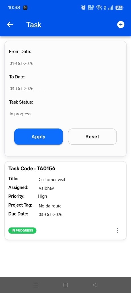 Customer visit task assigned to Vaibhav