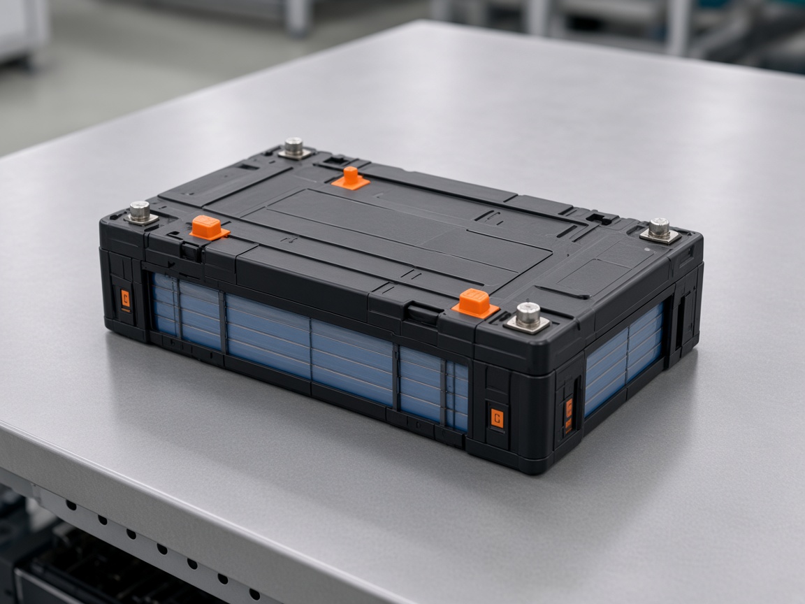 A lithium battery module on a service bench