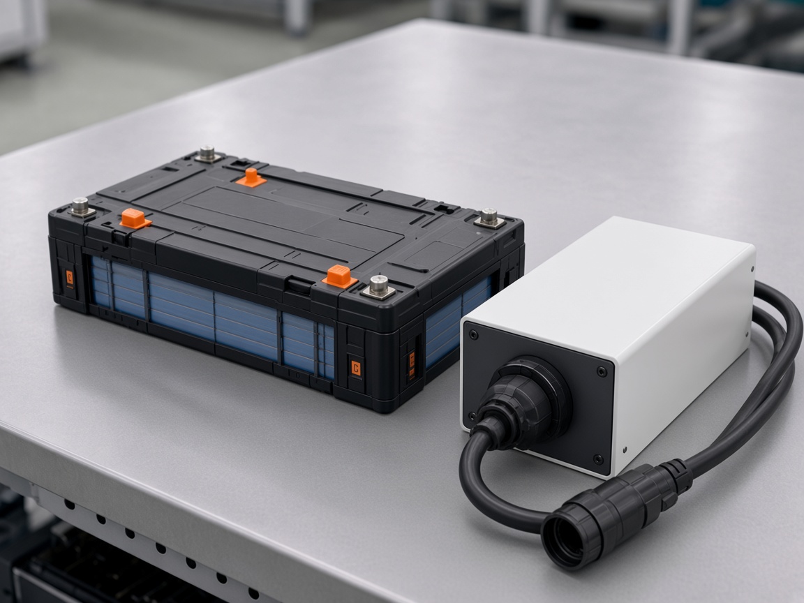 A lithium charger beside a battery module